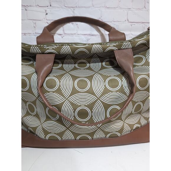 Amy Butler Marni Duffel Tote Bag Large Sun Moon Green White Sepia Zip Weekender - Picture 3 of 16